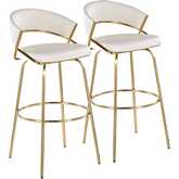 Jie 30" Swivel Bar Stool in Gold & White Leatherette with Round Metal Footrest (Set of 2)
